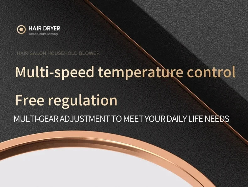 2000W professional hair dryer in black and rose gold with temperature sensing and multi-speed control for home salons.