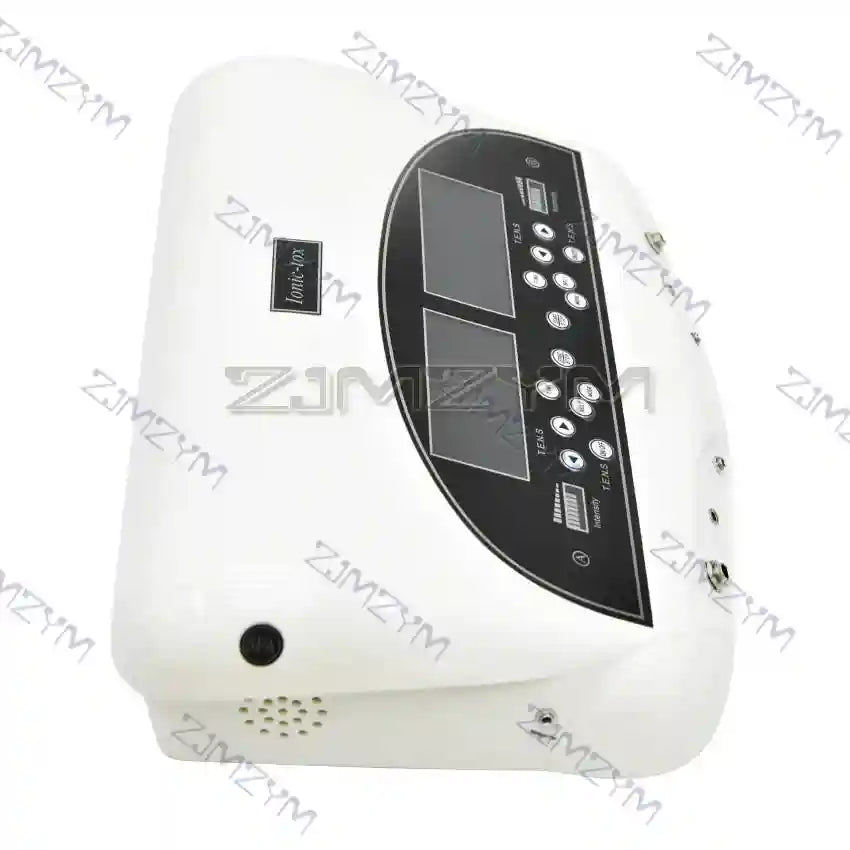 White dual ionic detox foot bath machine with TENS digital display and control panel for home spa body health massage.