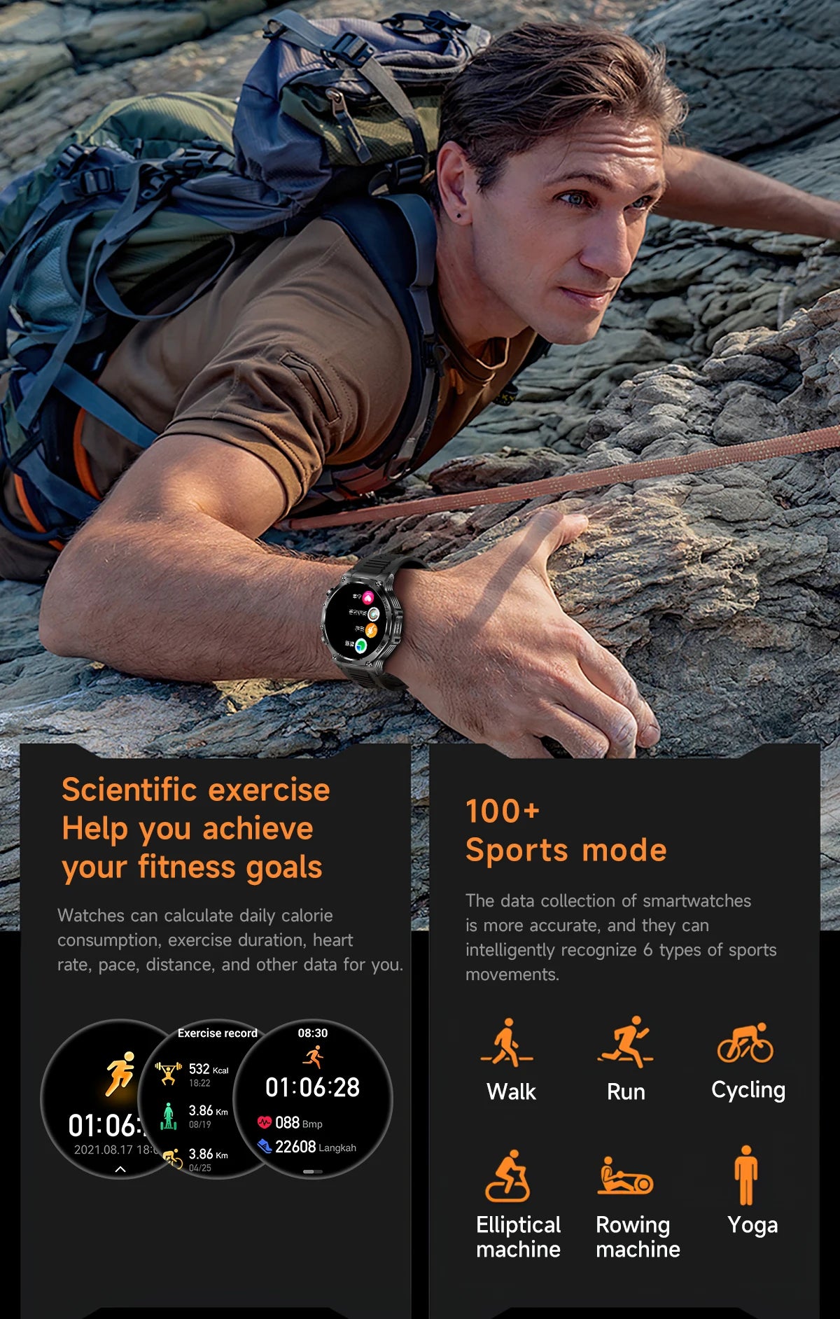 YLL-AK82 Outdoor Sport for Smart Watch Fitness Tracker Sleep Tracker IP67 Waterproof AMOLED Screen Heart Rate Monitor