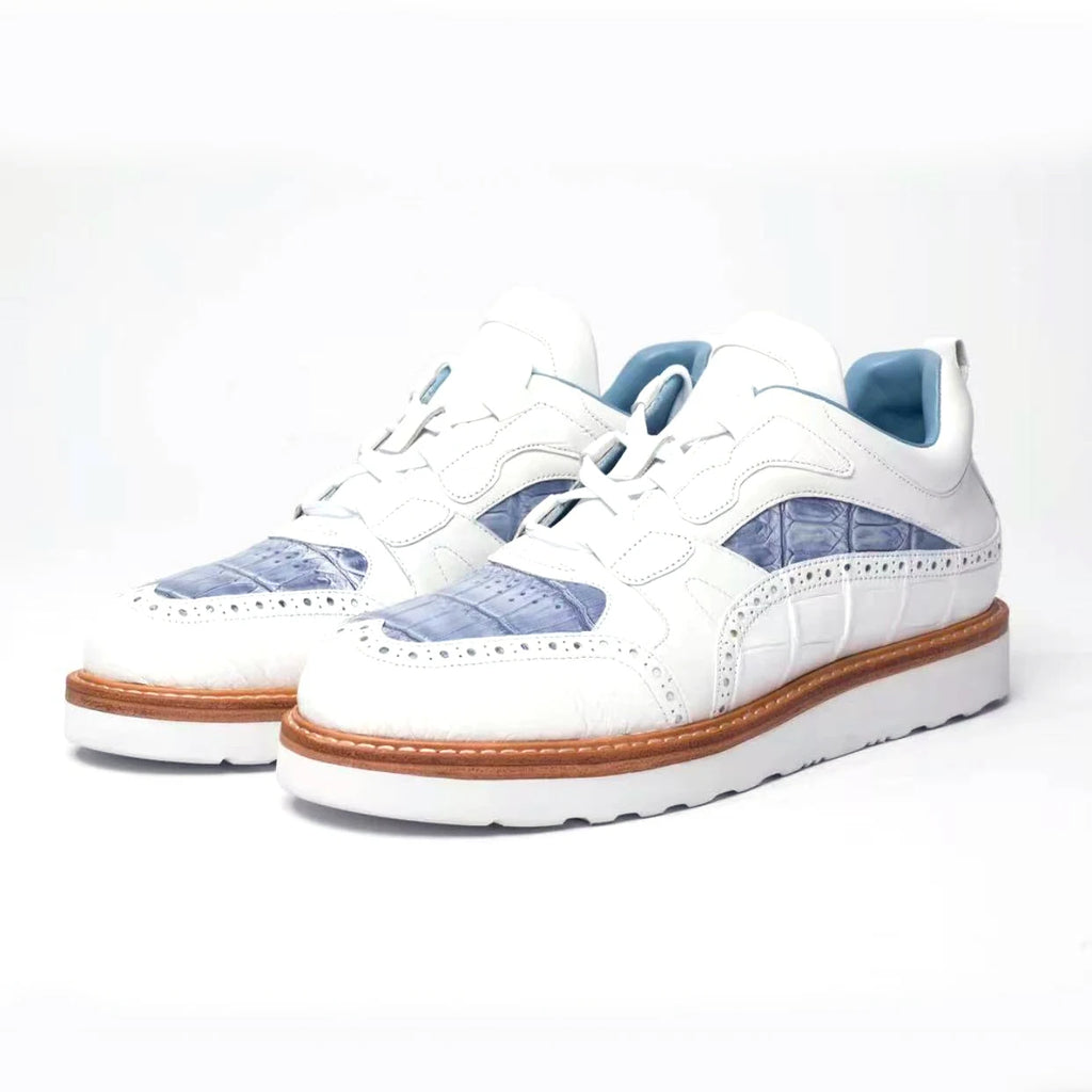 sanyeshechiping new men sports shoes male crocodile shoes white blue teo color men shoes fashion leisure running shoes