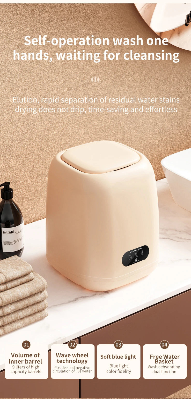 Tidesmit portable mini washing machine showing internal spin dryer drum for underwear and children clothing