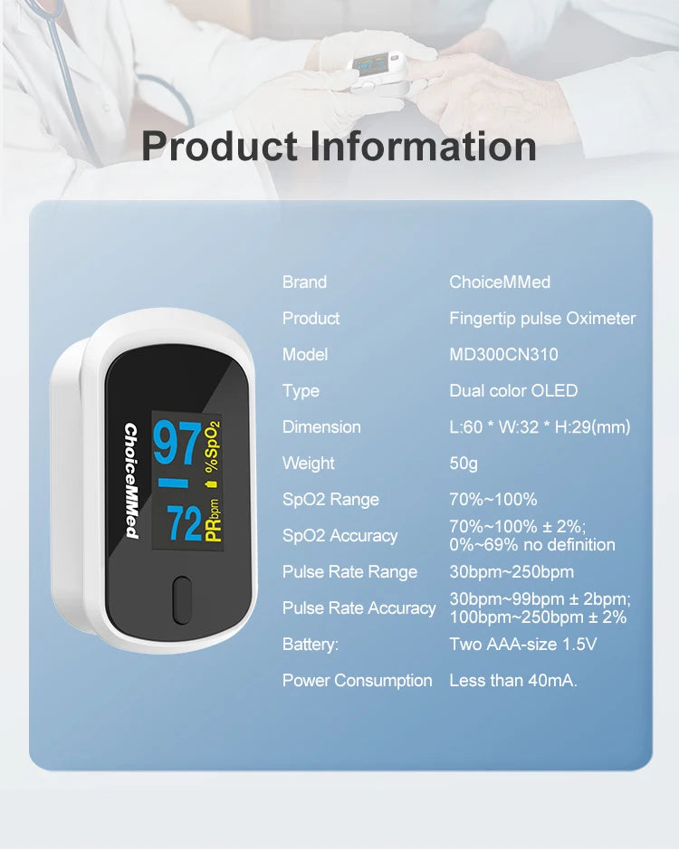 ChoiceMMed Medical Finger Pulse Oximeter Blood Oxygen Saturation Meter Heart Rate Monitor Child Pulse Oxiometer OLED Oximetro