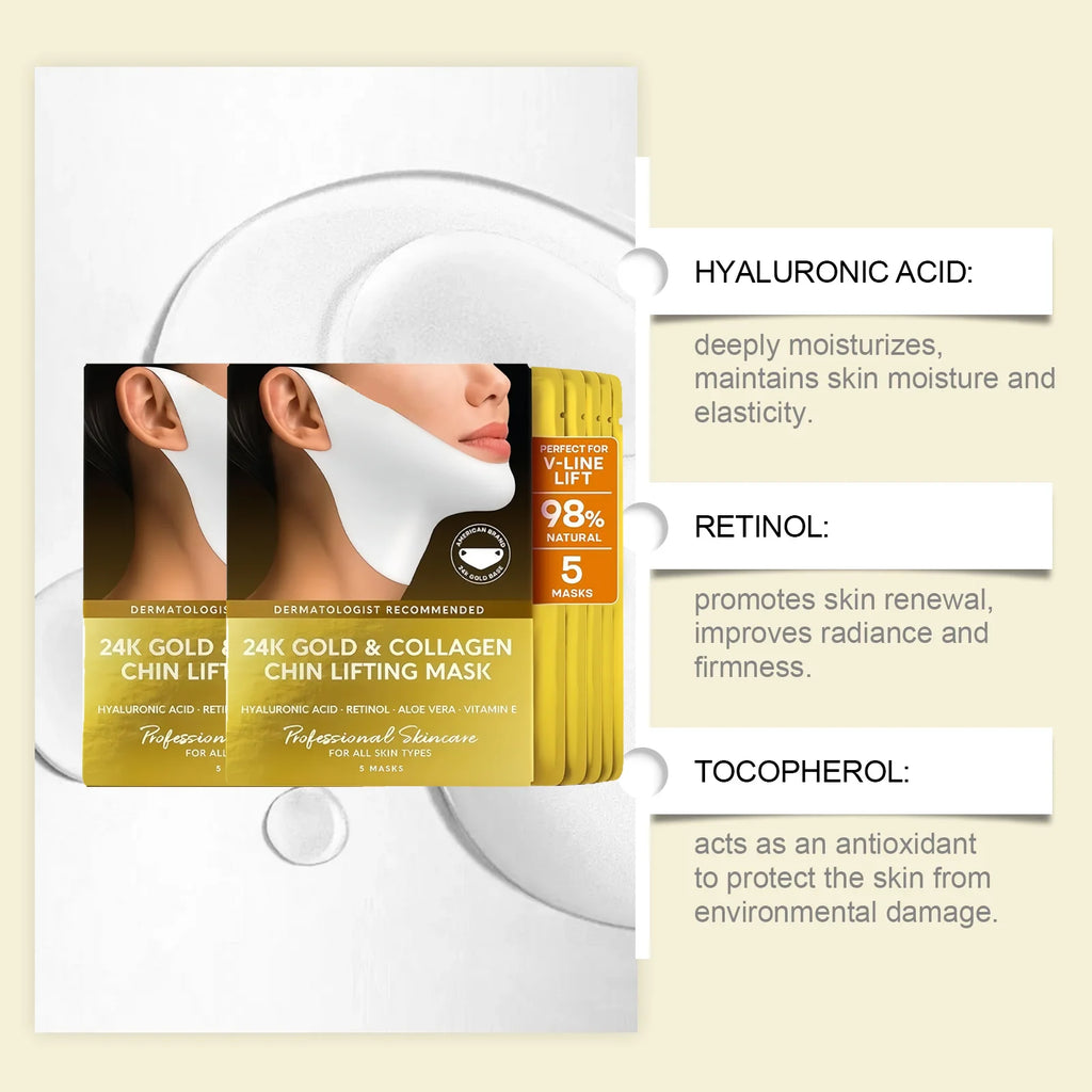 Tidesmit 24k gold collagen chin lifting mask for V shape face slimming and neck firming detail view