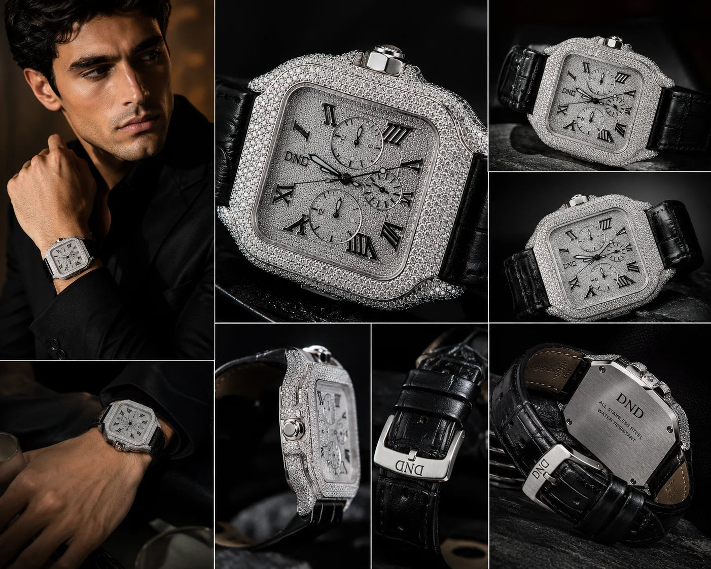 Luxury Square Diamond Watch Roman Dial Mechanical Movement Stainless Steel Moissanite Band Sapphire Crystal Vintage Style Auto