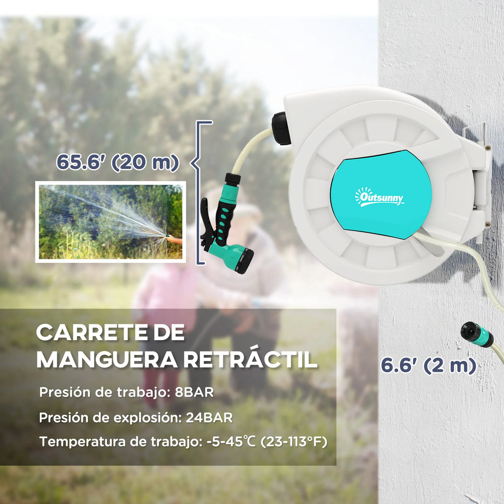 Outsunny Garden Hose Reel 20+2 m Automatic Return Lock