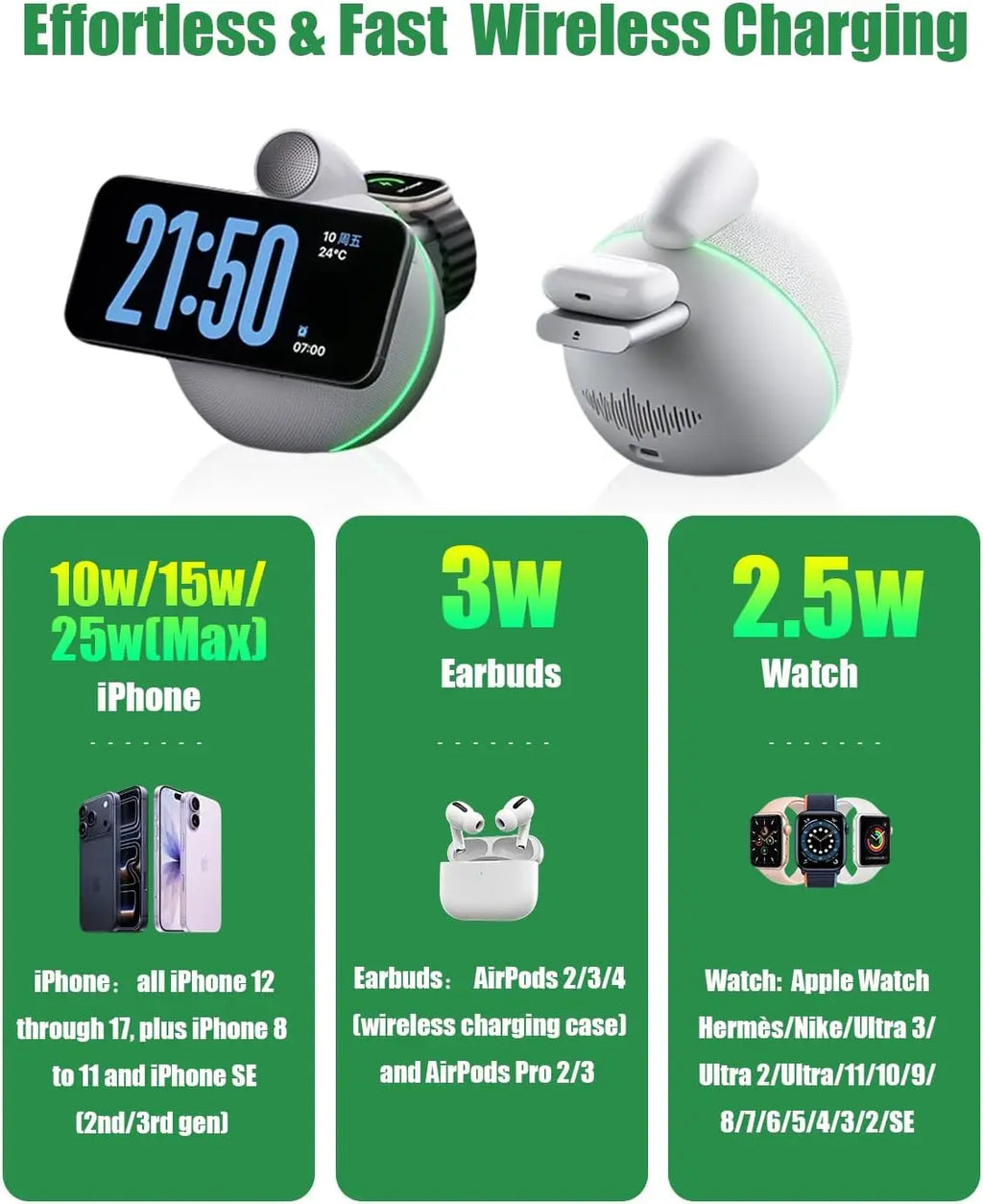 Bluetooth 5.3 Hi-Fi Speakers & Soft Ambient Lights 4-in-1 Qi2.2 25W Magnetic Wireless Charger for iPhone Apple Watch Airpods Pro