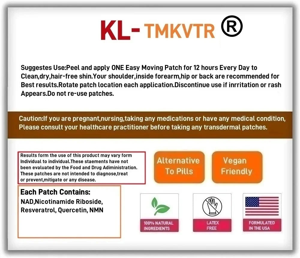 30 Patches NAD+Transdermal Patches With Resveratrol, Quercetin, NMN Alternative for Anti-Aging, Energy, Focus