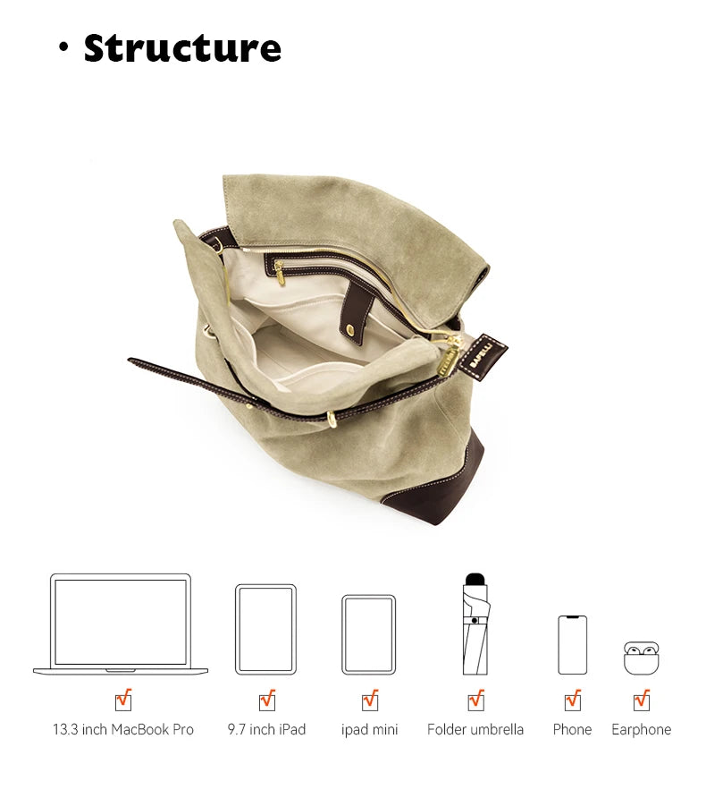 2026 ﻿Genuine Suede Women's Bag Large Capacity Crossbody Underarm Tote for Commuting Multi-functional BAFELLI Hobo Bag