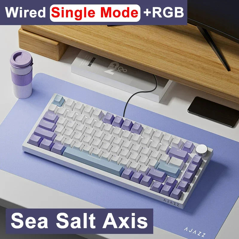 AJAZZ AK820 Wired Mechanical Gaming Keyboard 75% Layout 82 Key Hot-Swappable Design Metal Volume Knob Ideal Esports Office Use