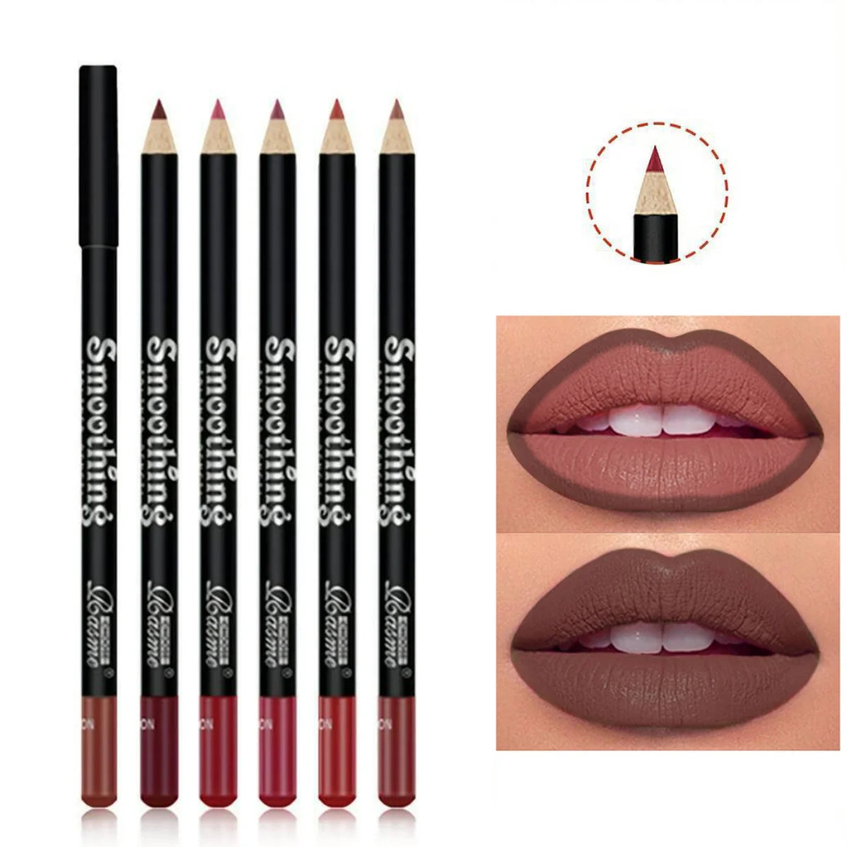 6-color waterproof matte lip liner set with long-lasting, non-transfer formula and smooth matte finish.
