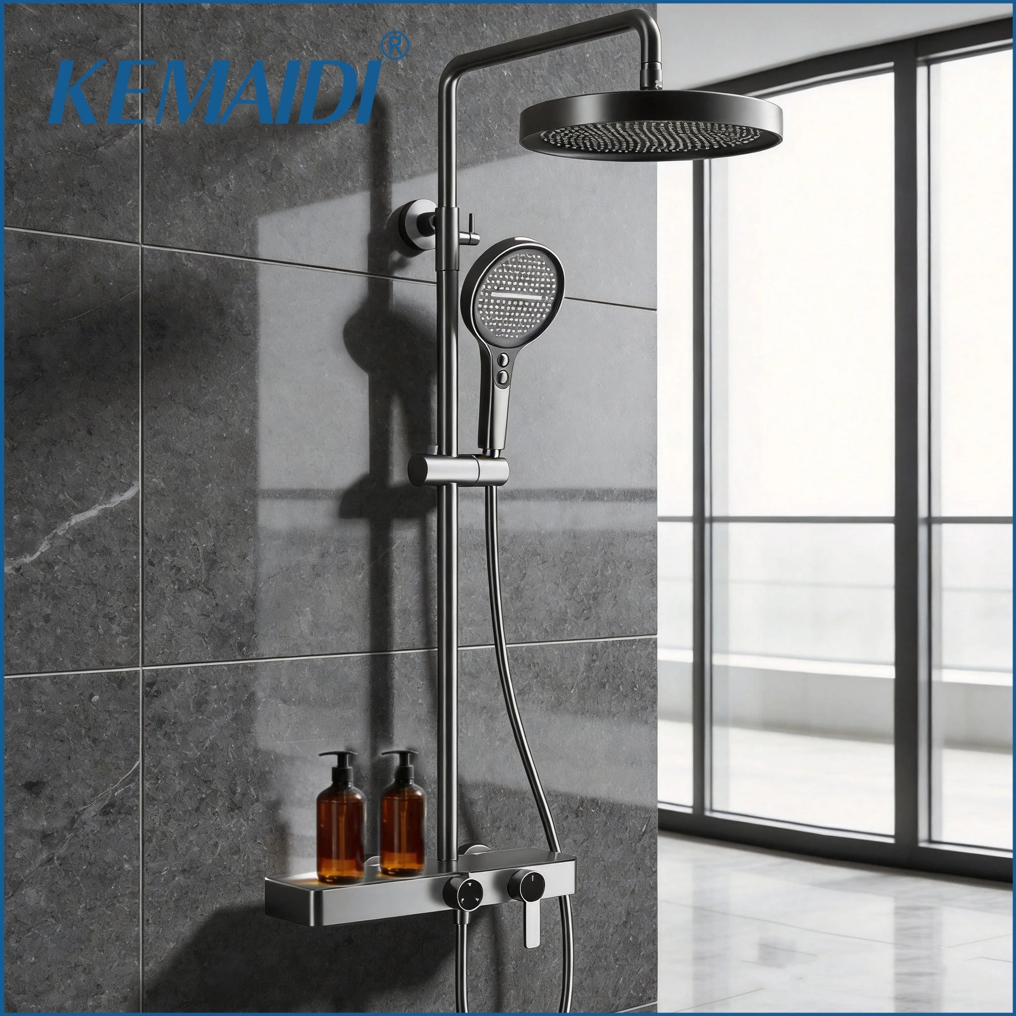 KEMAIDI Brushed Gold Shower System Set Wall Mounted Rain Shower Head with Handheld Shower Spray Brass Bathroom Shower Mixer