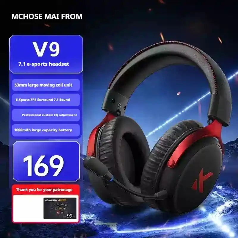 Wireless Gaming Headset V9 Pro with Noise Cancelling Mic - Over-Ear Audio V9 black red Tidesmit