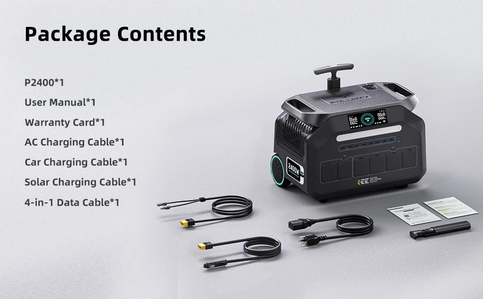IEE P2400 2400W Portable Power Station 2048Wh LiFeP04 APP Control With Lighting Camp Solar Generator US AC Input/Output PV Inupt