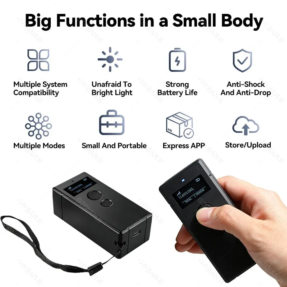 LCD Screen Bluetooth 2D Barcode Scanner with Display Support Mobile Phone iPad Wireless Barcode Reader 1D 2D QR Bar Code Machine