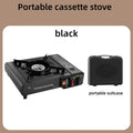 Black portable cassette gas stove with burner and portable suitcase carry case