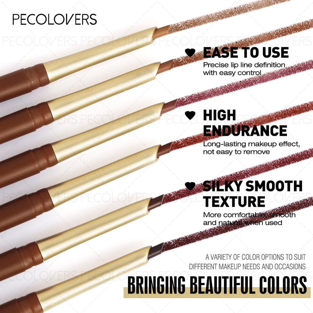 Waterproof matte lip liner pencils in assorted colors featuring long-lasting, silky smooth, non-staining makeup texture.