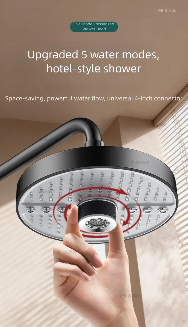 5 Mode Adjustable Rain Shower Head High Pressure Large Flow Ceiling Mounted Spray Portable Shower Nozzle for Home Hotel Bathroom