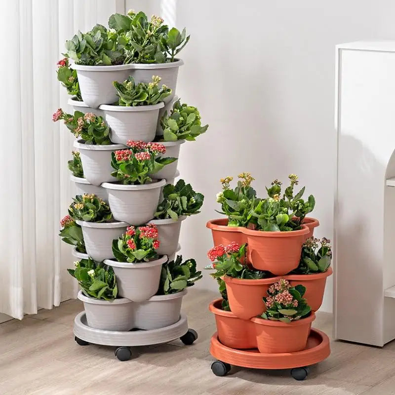 New Vertical Tower Stackable Flower Pot Plastic Multi-layer Garden Planter Tower For Strawberry Vegetable Frame Grow