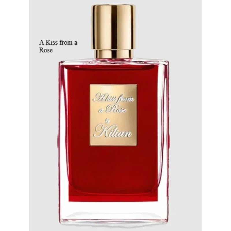 Kilian A Kiss from a Rose unisex EDP: 50ml red square bottle, woody floral niche perfume, long-lasting oriental scent.