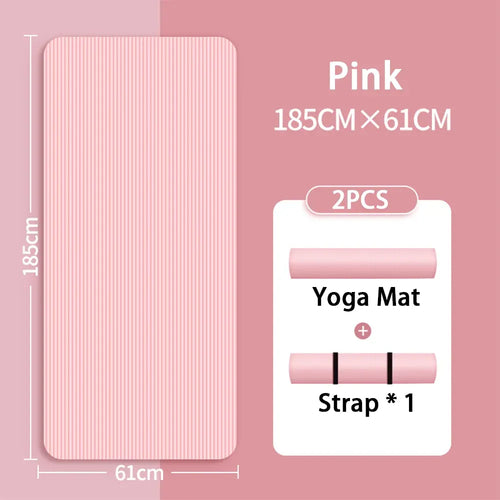 8mm NBR anti-slip yoga mat, smart yoga mats, thickened pink beginner exercise floor mat with carry strap, 185x61cm.