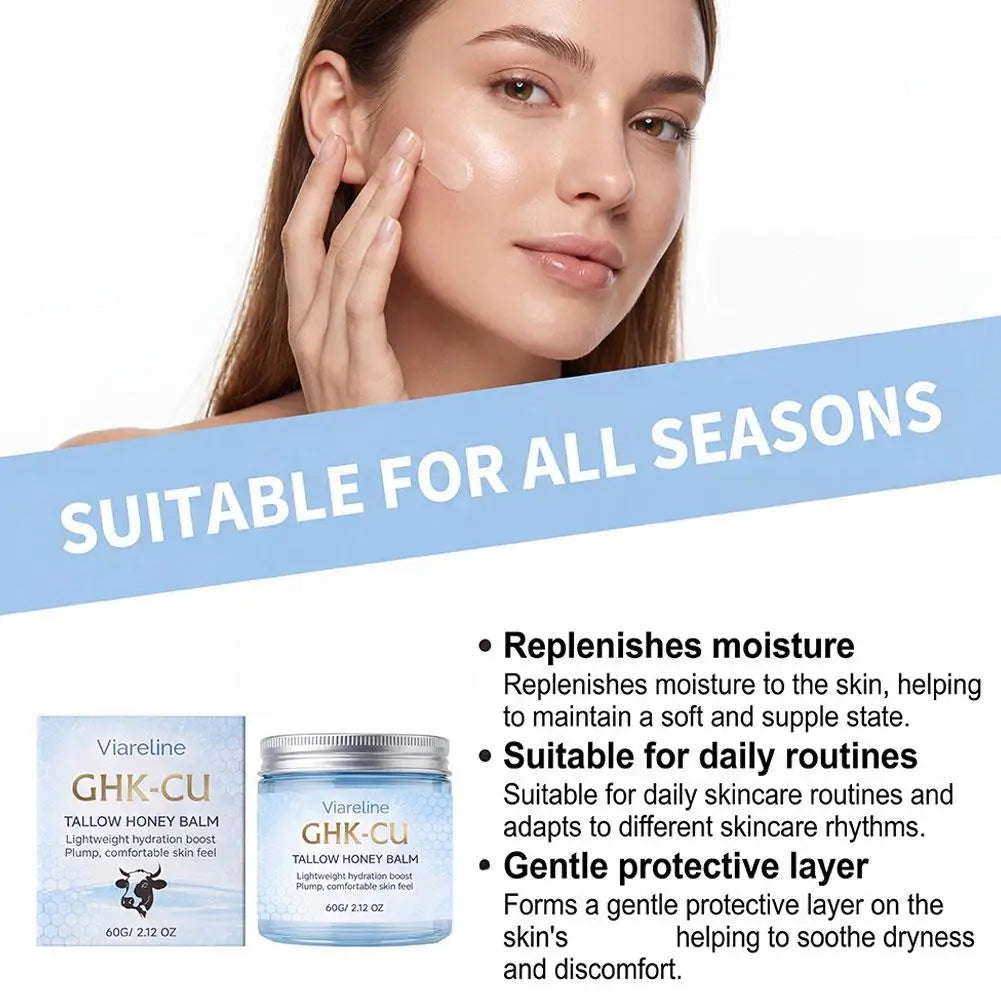 Viareline GHK‑CU Tallow Honey Moisturizing Balm, Copper Peptide Skin Barrier Repair Cream, Gentle Fast‑Absorbing Lotion