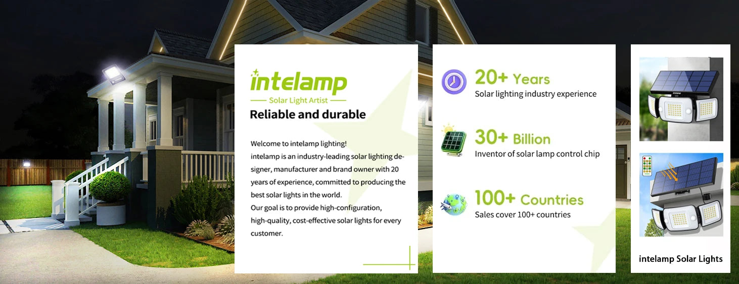 intelamp Powerful 20000mah Solar Lights Outdoor 3 Colors Modes With Super Large Solar Panel For Garden Yard Path Garage