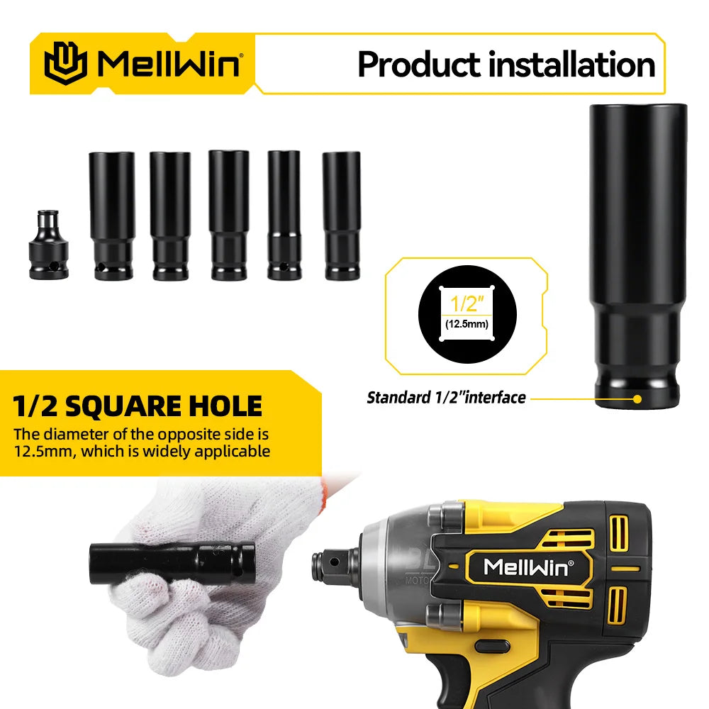 MELLWIN 520N·m Brushless 3IN1 Electric Impact Wrench Cordless Electric Drill Screwdrive Power Tool Set For Makita 18VBattery Pin