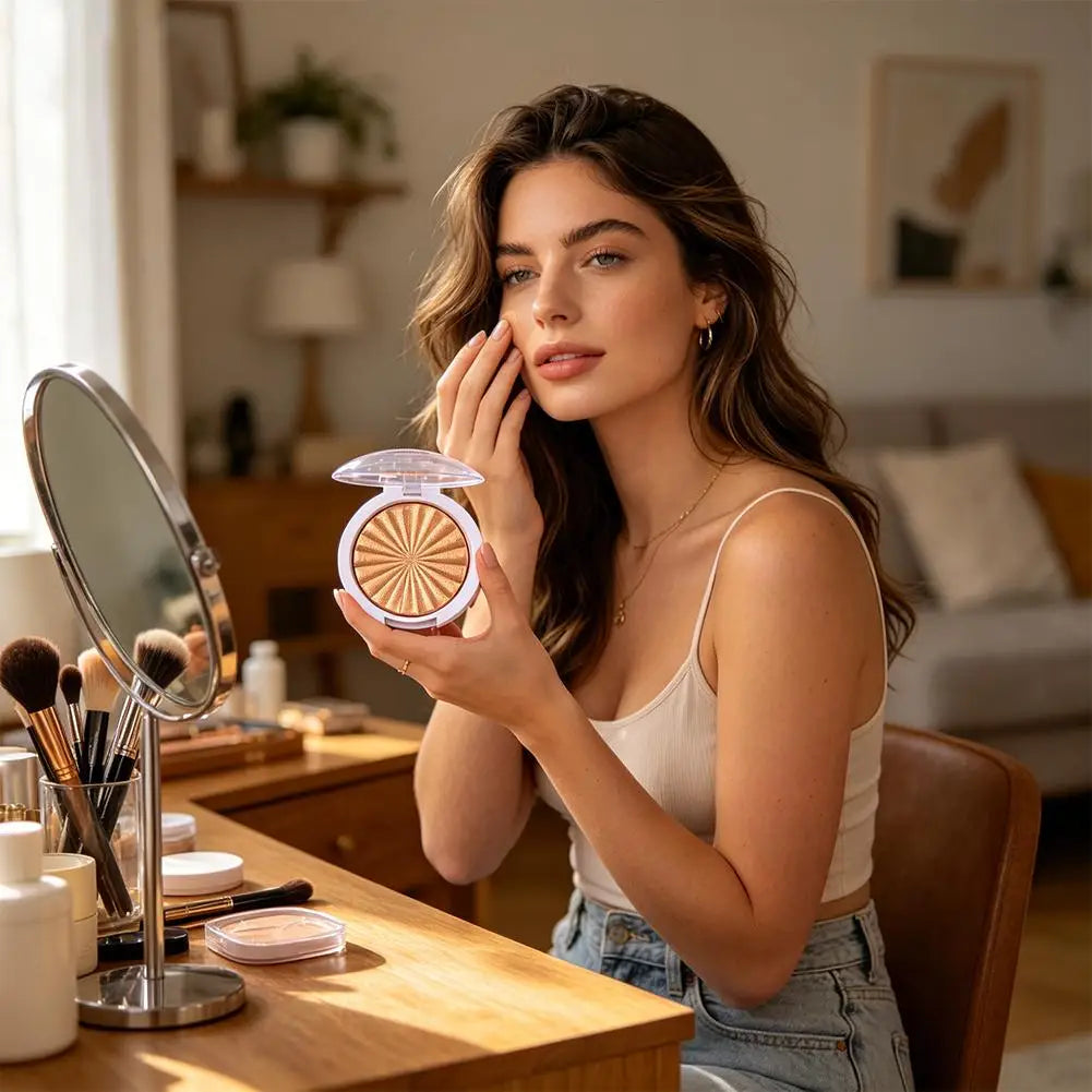 Tidesmit Shiny Matte Monochrome Blush and 3D Pearlescent Highlighter powder texture close-up for face makeup