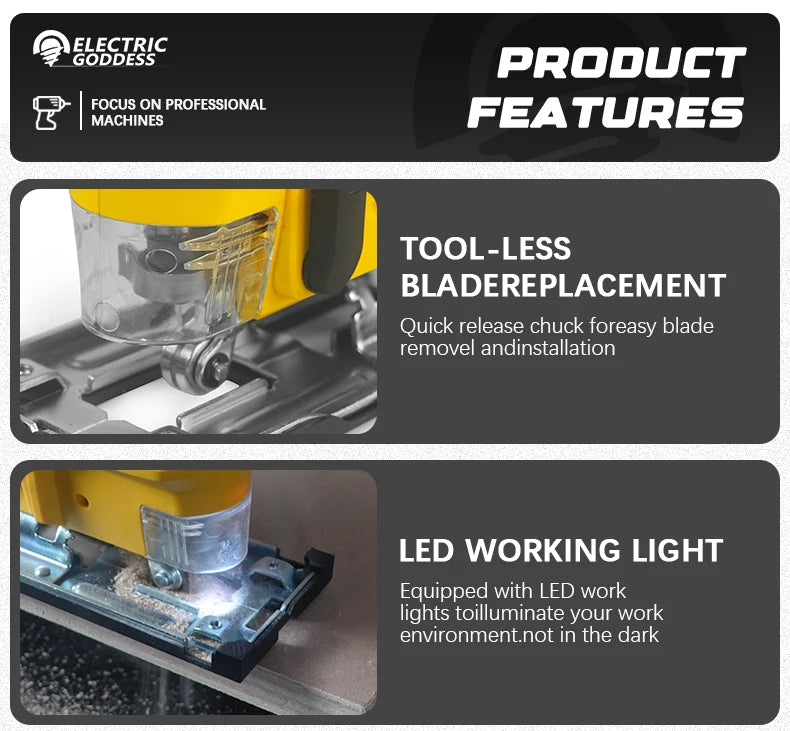 Cordless Jigsaw 3500RPM Electric Saw 45 Degree Cutting Angle Jigsaw Woodworking Tools For Dewalt 20V Battery Pin