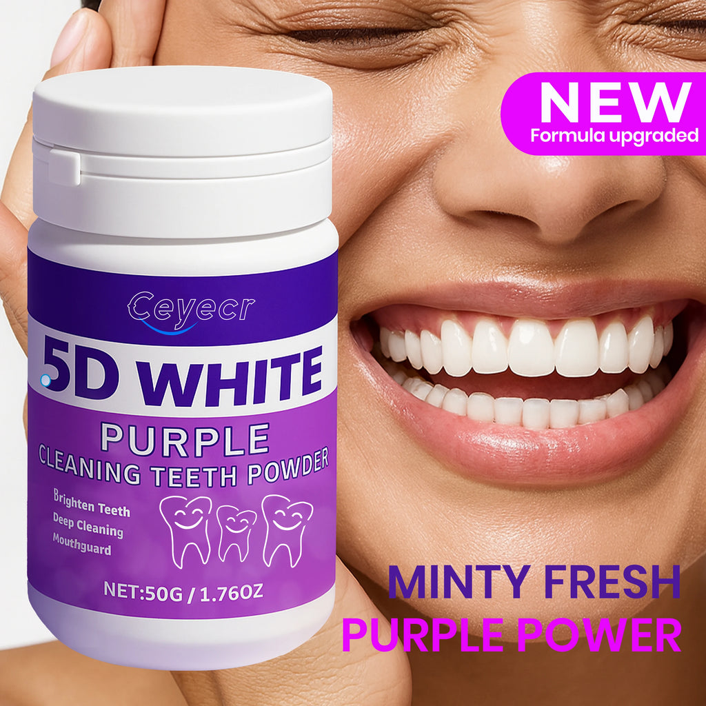 Tidesmit purple teeth whitening powder, natural ice mint formula for sensitive teeth and gums, 50g travel-size.