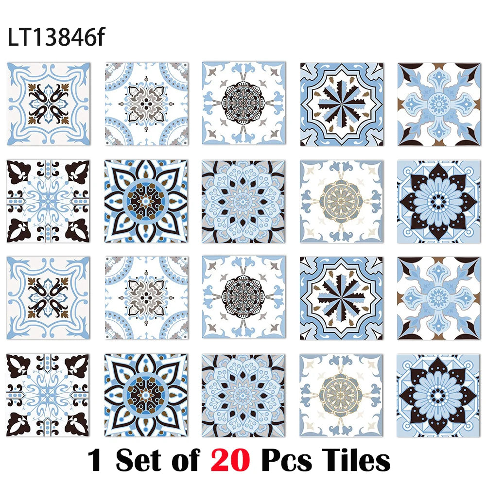 Neutral Boho Floral Tile Stickers Self Adhesive Glossy PVC Waterproof Decals Kitchen Bath Cabinet Backsplash Wall Home Deco