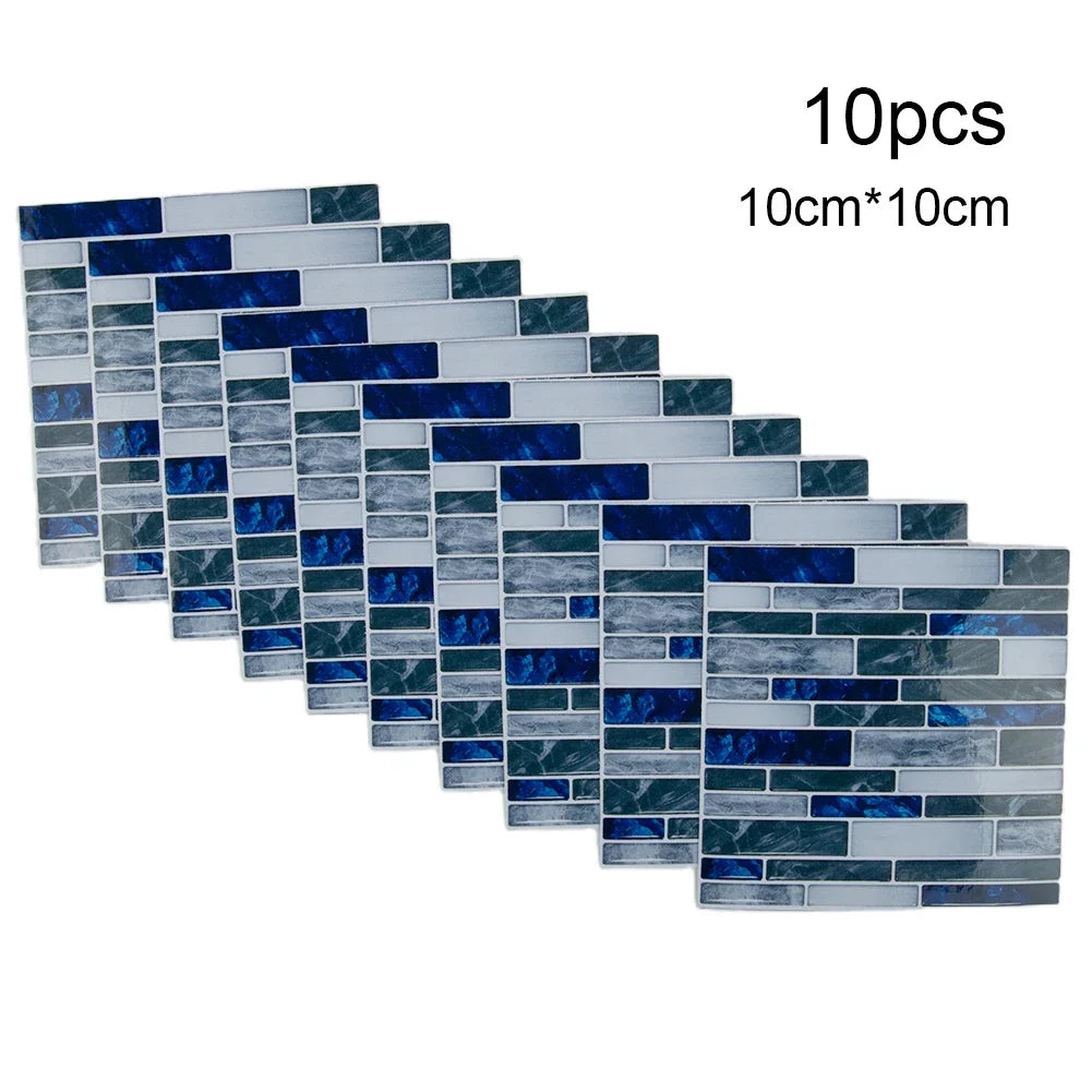 Blue and gray mosaic tile wall sticker set, stacked sheets for home use