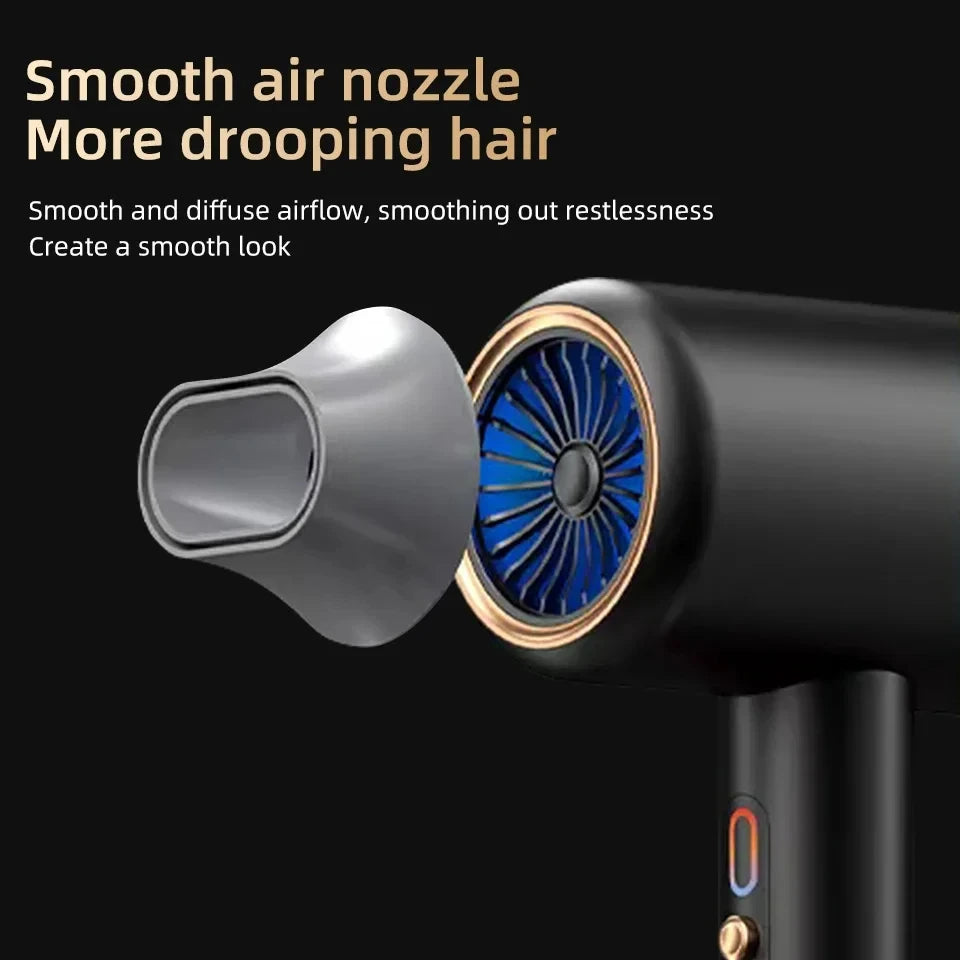 Black high-speed hair dryer with smoothing nozzle attachment for quick, salon-quality professional drying.