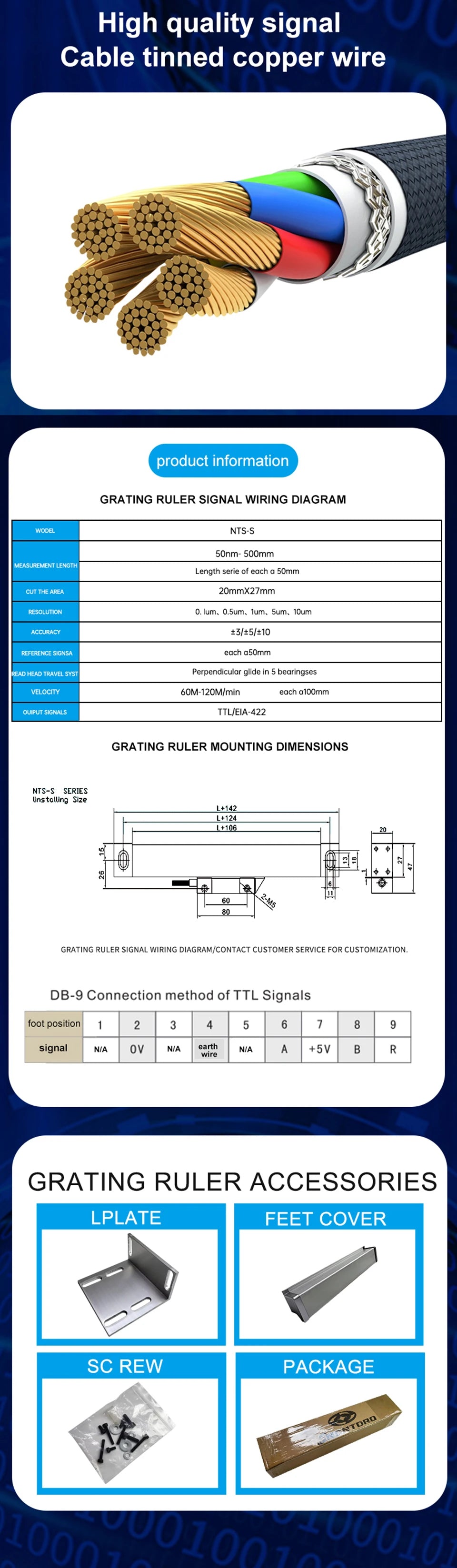 High Precision 0.005mm Milling Lathe Grinder DRO Linear Glass Scale 50 100 150 200 250 300 350 400mm Travel TTL Resolution 5um