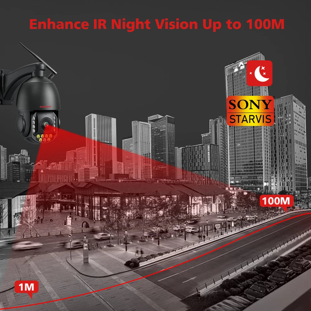 4K 8MP Surveillance Camera WIFI / 4G SIM Card / POE 30X Zoom PTZ AI Humanoid Tracking IR 100M Outdoor Speed Dome Security Camera