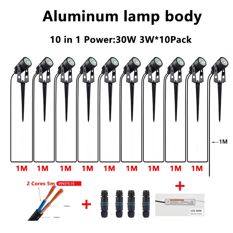 24V Low Voltage LED Garden Spot Lights 6-14Pack IP65 Waterproof + Transformer Outdoor Yard Patio Pathway Decorative Lighting
