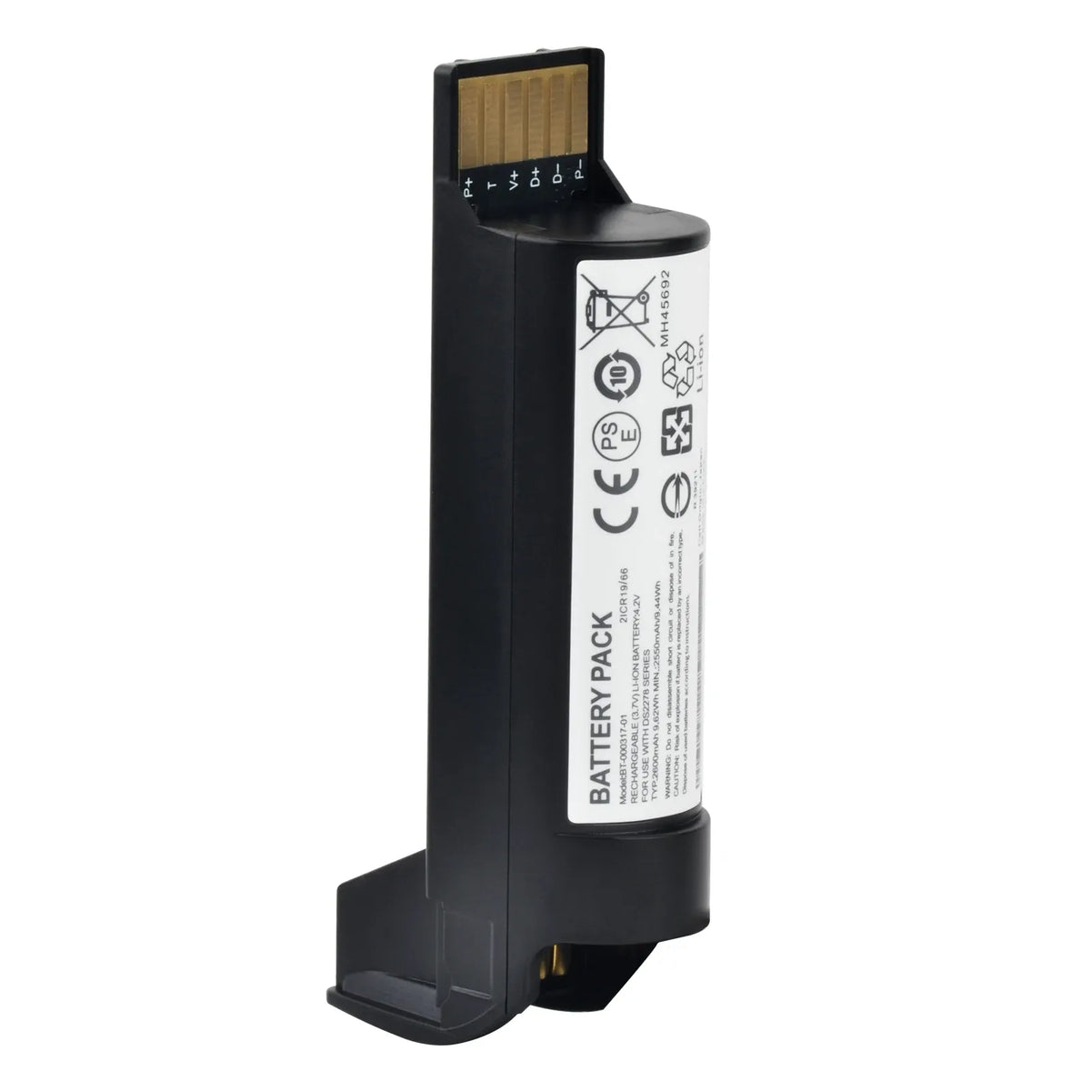 Black Li-ion battery pack with label and bottom gold contact