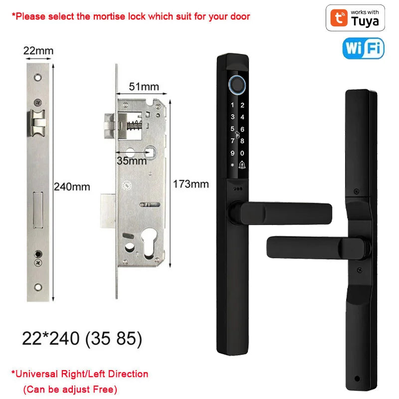 Tuya App Smart Door Lock Waterproof Fingerprint Password Card Bridge-Cut For Outdoor Pull Push Sliding Grille Door
