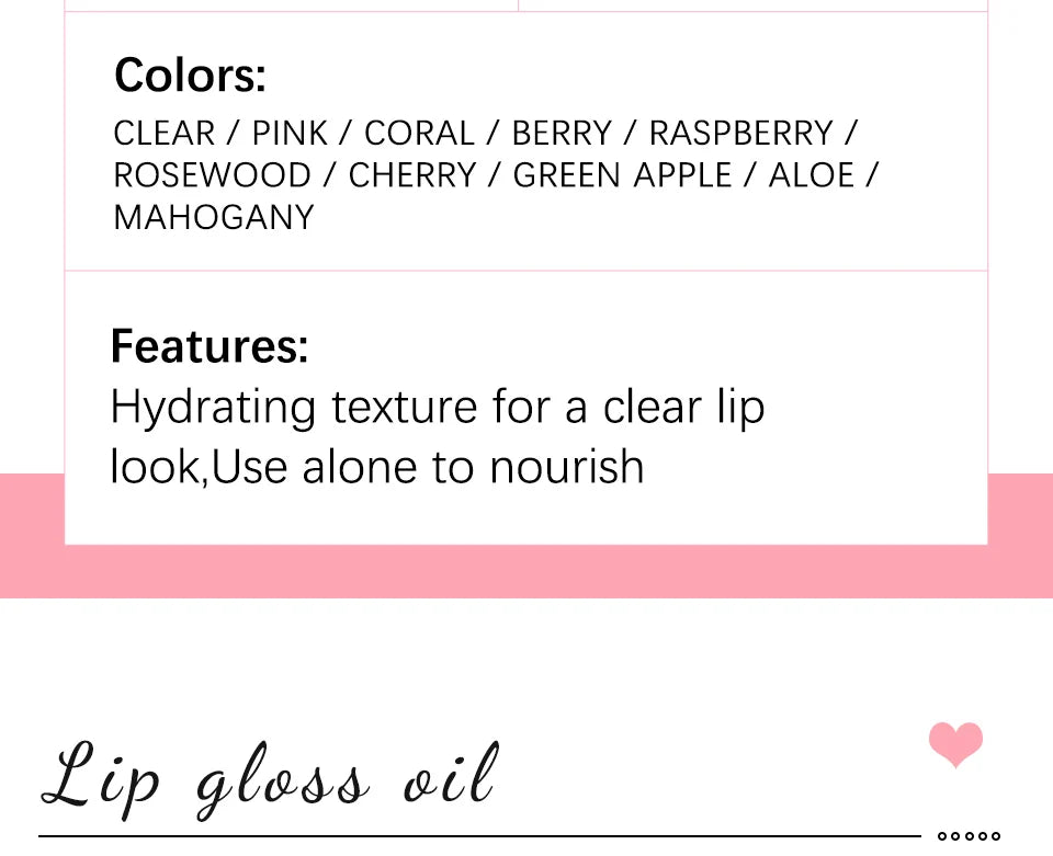 Crystal jelly lip gloss oil in 10 tinted shades with a moisturizing, plumping, and high-shine hydrating texture.