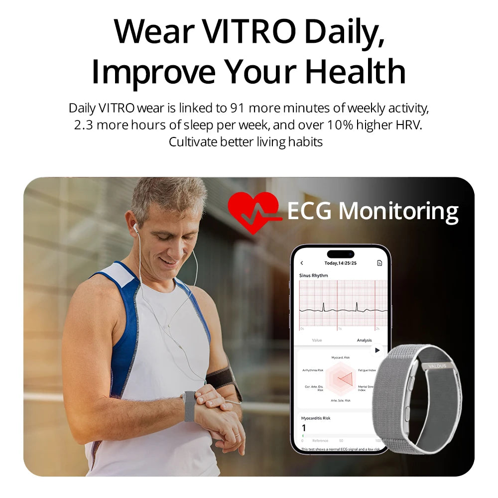 VALDUS New VITRO Smart Bracelet ECG Health Tracker Sports Fitness Heart Rate Blood Pressure Man Woman Wristband For ios Android