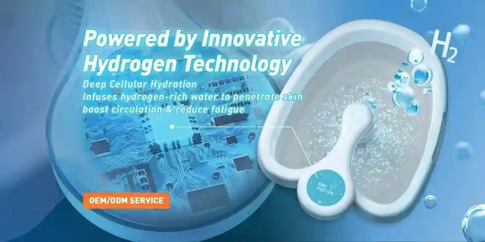 White hydrogen therapy ionic foot spa basin with H2 bubble technology for deep circulation and fatigue relief.