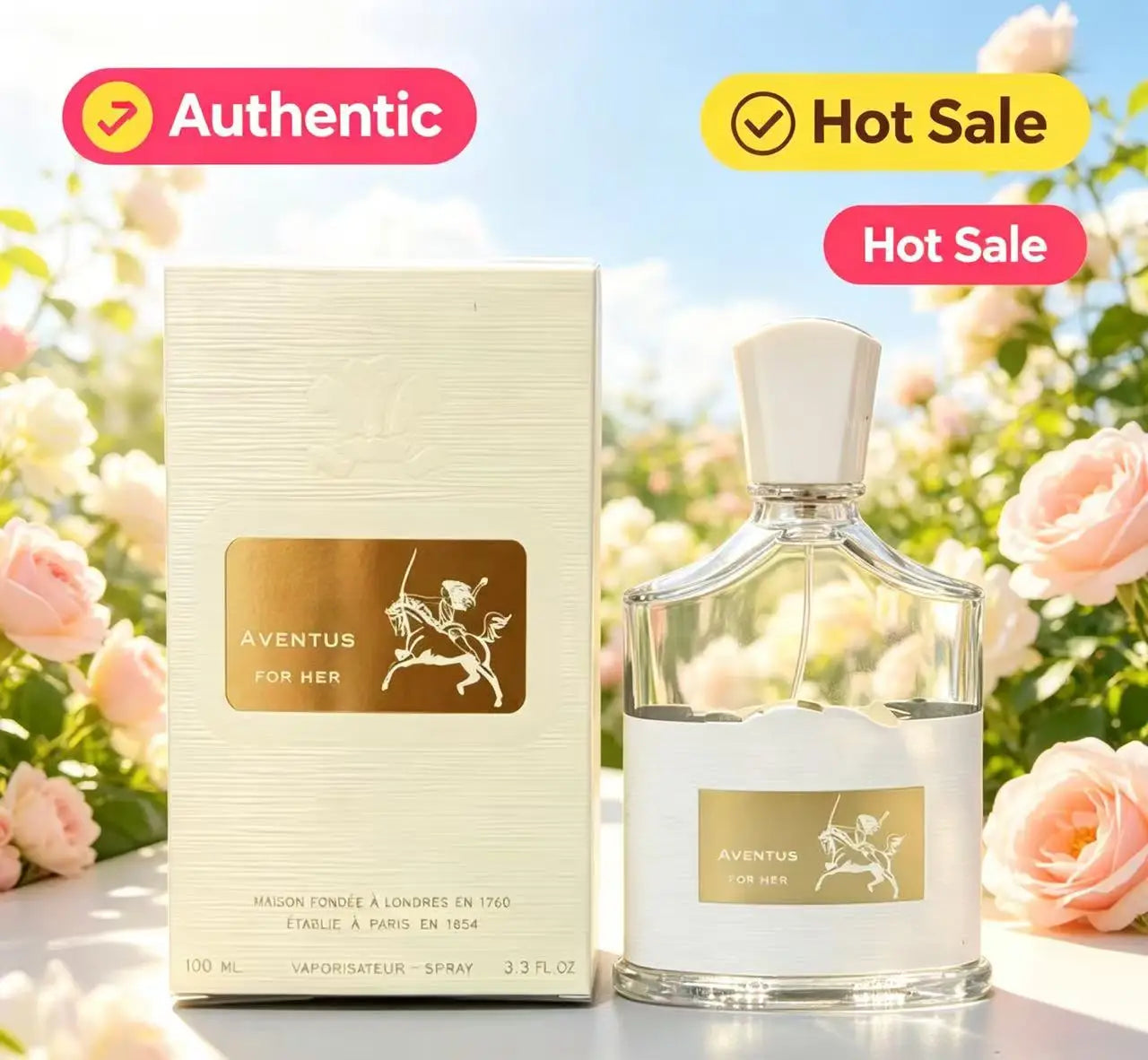 Creed Aventus for Her 100ml: A luxury fruity-floral women’s perfume in a classic glass bottle with gold embossed label.