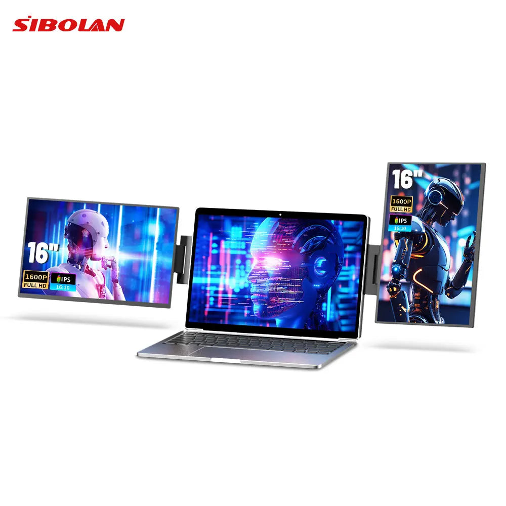 Sibolan 16" 2.5K Dual Screen Portable Monitor 1600P 60Hz High-Definition Dual Triple Display Extender For Home Office & Wins