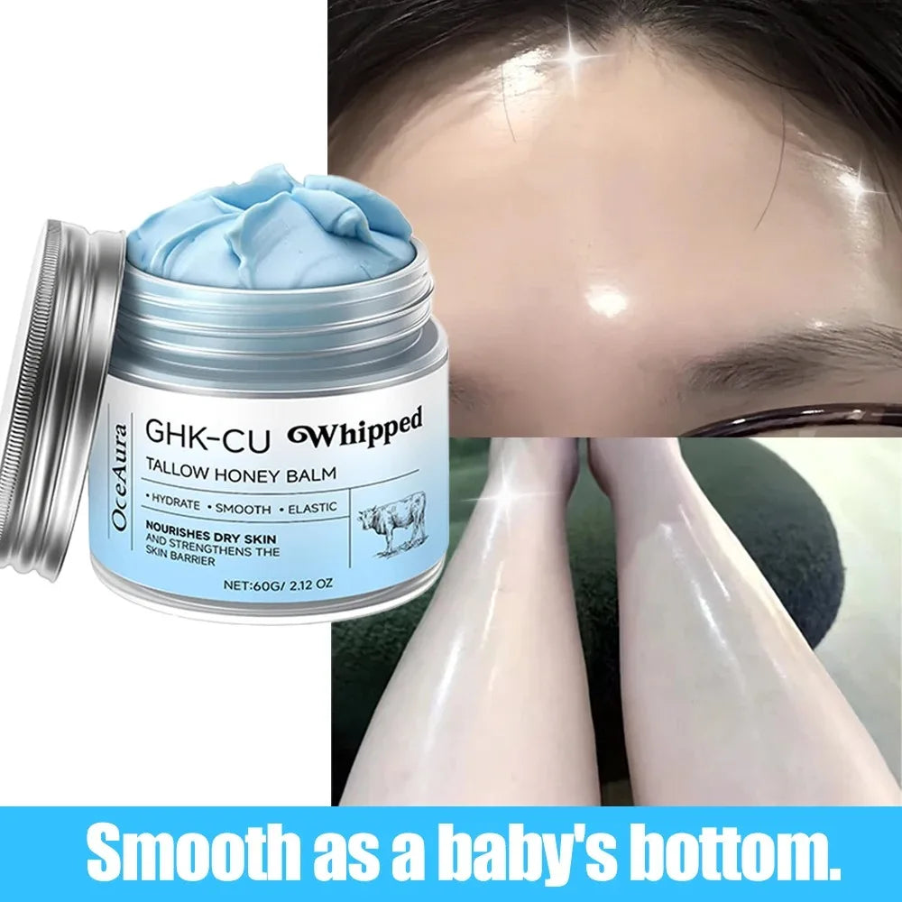 Tidesmit Copper Peptides PDRN GHK-Cu beef tallow blue balm texture close-up for mature dry sensitive skin face hydration