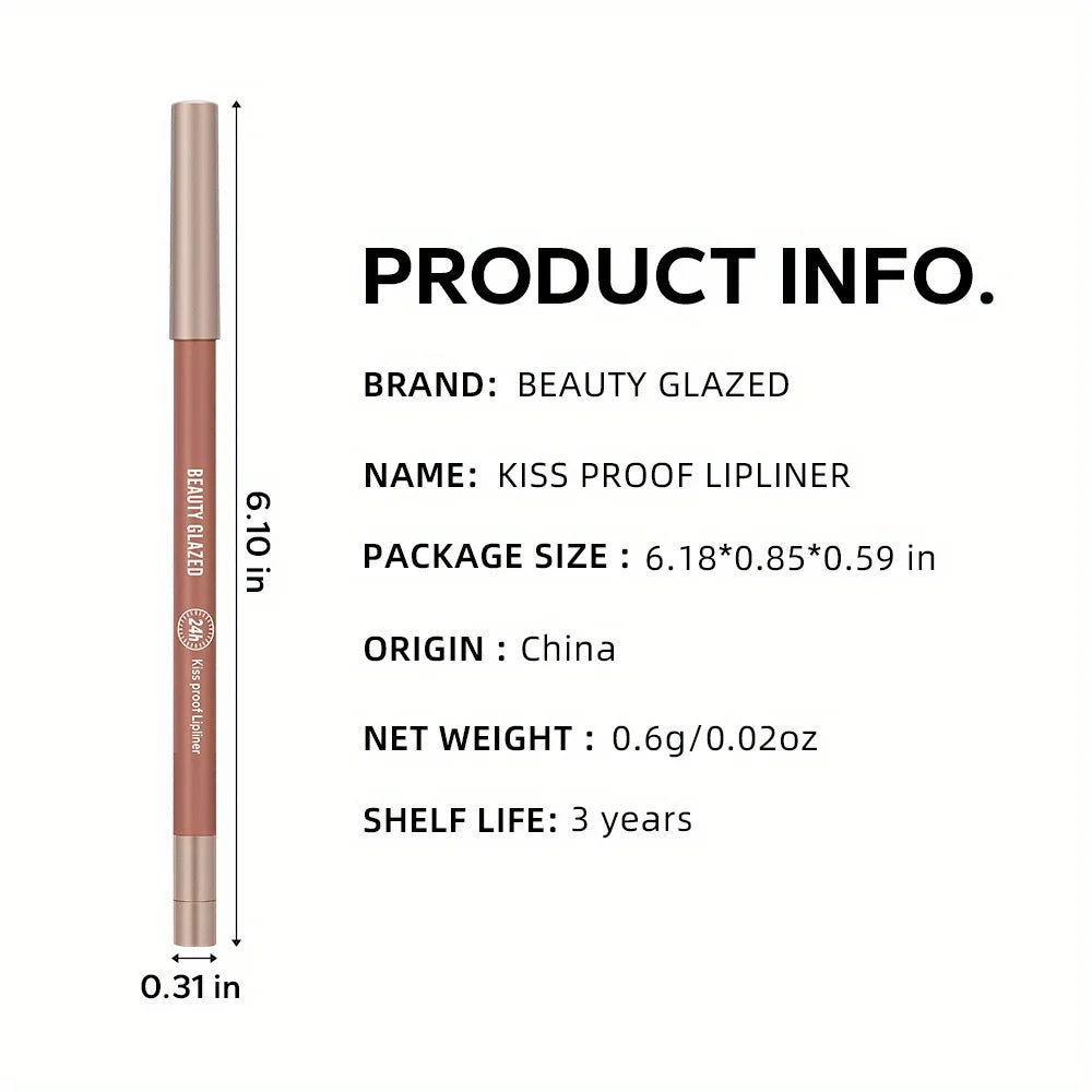 Beauty Glazed waterproof matte lip liner pencil in a natural nude shade for precise, long-lasting lip shaping.