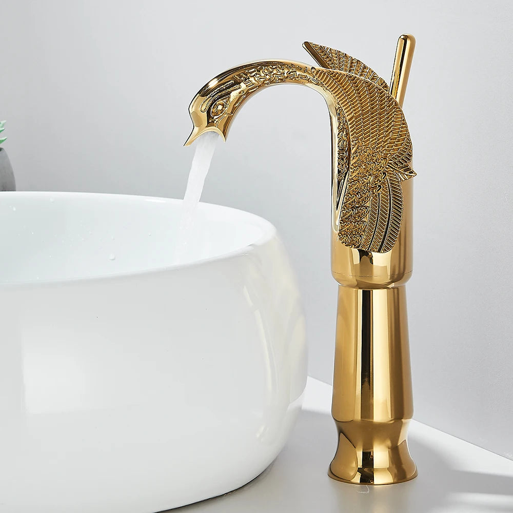 Gold Swan Bathroom Basin Faucet Deck Mounted Mixer Taps Hot and Cold Water Basinwash Sink Mixers Brass Tap