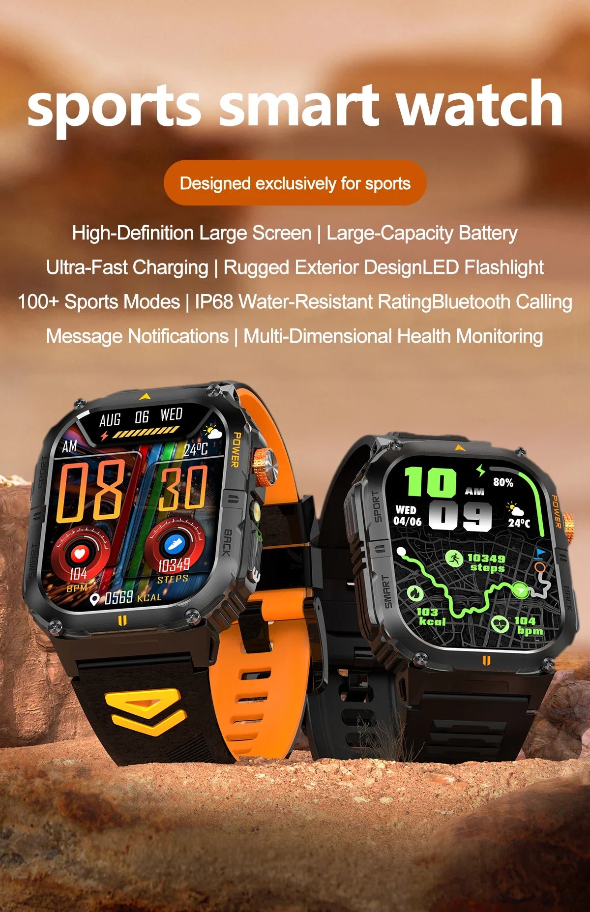 Hot Sell Gifts 2026 New Military SmartWatch Men Outdoor Sports IP68 Waterproof  LED Bluetooth Call Health Monitoring Men Women