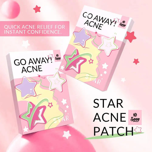 Star acne patch stickers in colorful packs, with star shapes shown on packaging