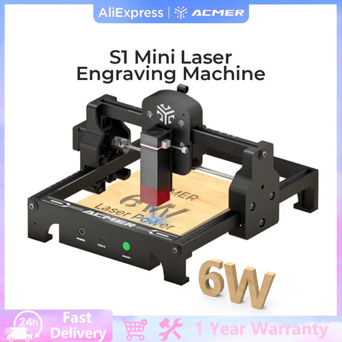 Portable mini laser engraver with black frame, red laser module, and engraving bed