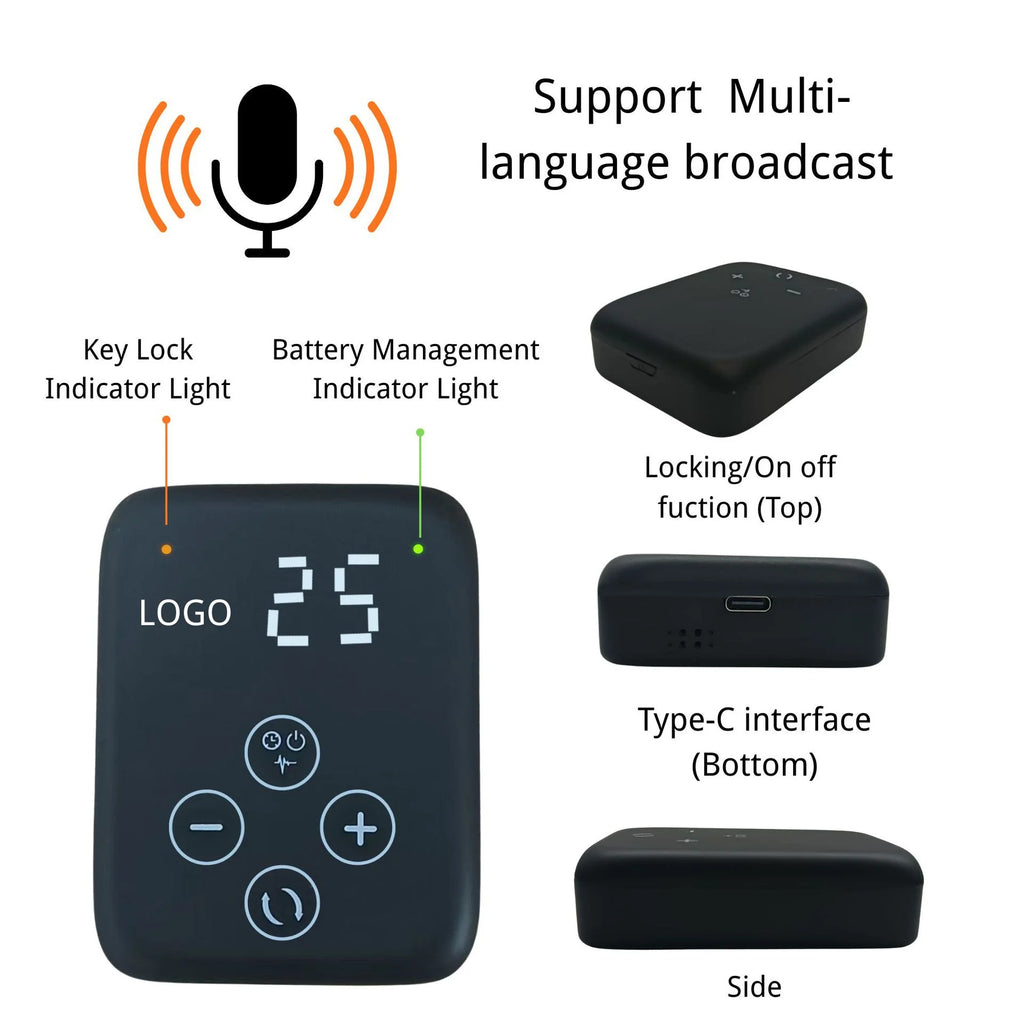 Wireless controller for red light therapy slippers with LED display, multi-language voice, and Type-C charging port.